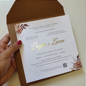 Convite Casamento Envelope Quadrado Terroso Terracota Boho Chic