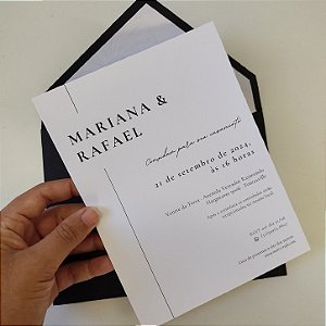 Convite Casamento Forrado Preto Minimalista