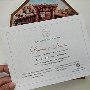Convite Casamento Envelope Forrado Marrom Terroso / Terracota Aquarela