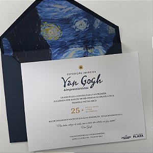 Convite Corporativo Exposição C/ Envelope Azul Escuro Noite Estrelada Van Gogh Lacre de Cera