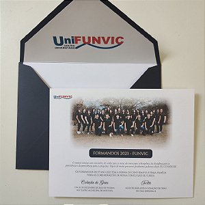 Convite de Formatura c/ Envelope Forrado Azul Escuro Frente e Verso UniFunvic