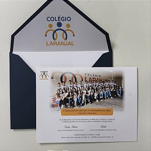 Convite de Formatura c/ Envelope Forrado Azul Escuro Ensino Médio Colégio Laranjal