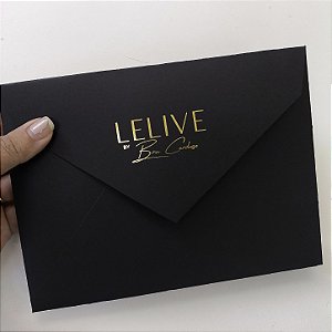 Convite Corporativo Forrado Preto com Logotipo Loja Lelive Empresa Metalizado Dourado