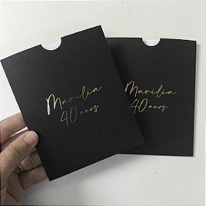 Convite Corporativo Mini Luva Preto Loja Lelive Empresa Metalizado Dourado