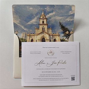 Convite Casamento Forrados Luxo Aba Reta Janela Marfim Aquarela Metalizado