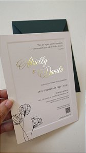 Convite Casamento Vertical Metalizado Dourado Borda Relevo