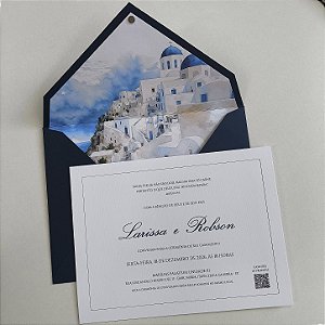 Convite Casamento C/ Forrado Azul Escuro Fechamento em Imã