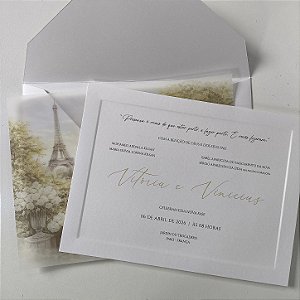 Convite Casamento Branco Capa Vegetal Aquarela Borda Relevo