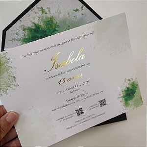 Convite 15 anos / Debutante Forrados Verde Escuro Metalizado Inicial Metalizada