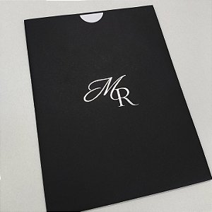 Convite Casamento Envelope Vertical Luva Preto com Metalizado