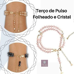 Terço de Pulso Cristal Folheado a ouro regulável