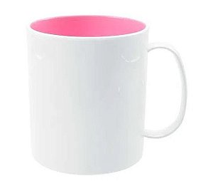Caneca branca personalizada de Polímero com interior rosa