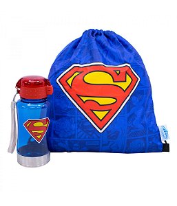 Garrafa 450ml Com Mochila Tipo Saco Superman - Liga da Justiça