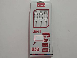CABO TRIPLO PARA CELULAR XTRAD CH00127 MICRO USB TIPO C  2.4A - BRANCO