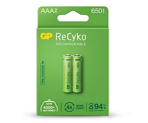 Pilha Recarregável GP ReCyko c/ 2 AAA 650mAh 1,2v - GP