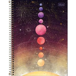 Caderno Universitário Espiral Capa Dura Magic Planetas 10 Matérias 160 Folhas