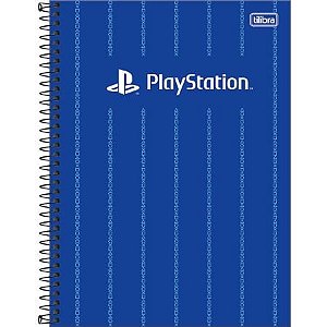 Caderno Espiral Capa Dura Playstation Azul Logos 80 fls