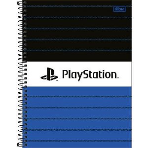 Caderno Espiral capa Dura Playstation Azul/Preto Logos 160 Fls