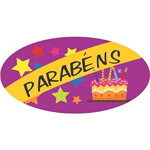 Etiqueta para presente Parabens Oval - Grespan - 1 Pacote C/ 100 Etiquetas