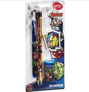 Kit escolar The Avengers 1 caneta + 2 lapis + 1 borracha + 1 apontador - Molin
