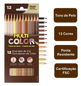 Lápis de Cor Sextavado Multicolor Eco 12 Cores Tons de pele