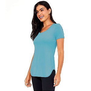 Blusa T-shirt Feminina Skin Fit Alongada Azul ALTO GIRO