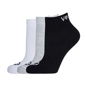 Kit c/ 3 Meias Soquetes Branco, Preto e Mescla Vestem