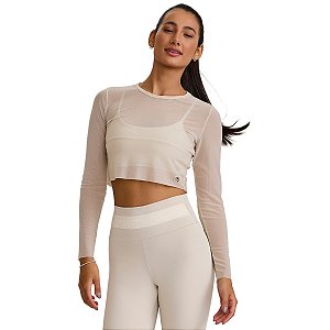 Cropped de Tule Manga Longa Off White CAJUBRASIL