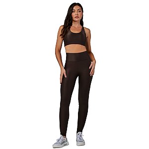 Conjunto Canelado Top Legging Bolso Shine Marrom Coffee VESTEM