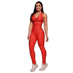 Macacão Jacquard Stronger com Empina Bumbum Vermelho M&C
