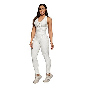 Macacão Jacquard Stronger com Empina Bumbum Branco M&C