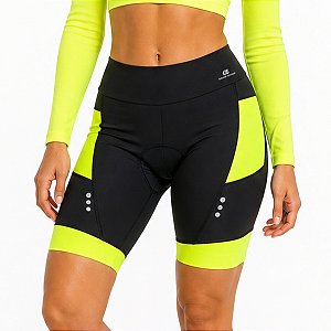 Bermuda Ciclismo Fitmax Cycle Preta Amarelo Neon ZERO AÇUCAR