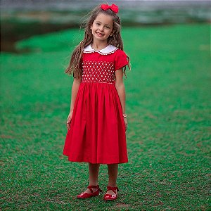 Vestido Infantil Jardim dos Rococós - Vermelho
