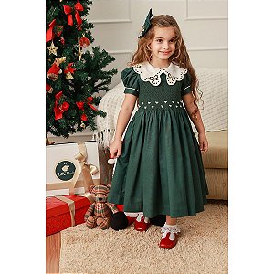 Vestido Infantil de Luxo Casinha de Abelha Eleonor - Verde Escuro