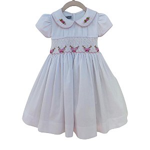 Vestido Infantil Branco Bordado Rosa Casinha de Abelha - Rafaela