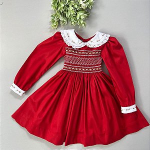 Vestido Infantil Simone Manga Longa - Vermelho