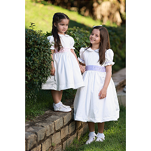 Vestido Infantil  Branco de Festa Luxo - Toulouse Gola Redonda