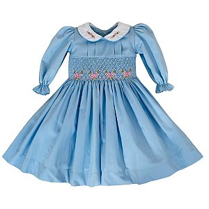 Vestido Infantil Casinha de Abelha Rafaela manga longa - Azul