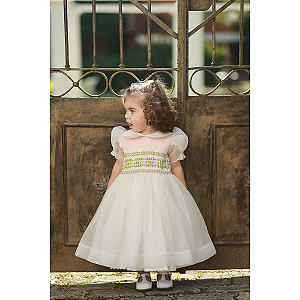 Vestido Infantil de Luxo Organza de Seda Pura Off white - Antonia