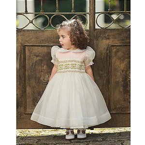 Vestido Infantil de Luxo Organza de Seda Pura Off white - Antonia