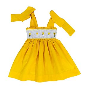 Vestido Infantil Casinha de Abelha Girassol - Amarelo