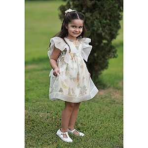 Vestido Infantil de Organza de Seda Pura Floral - Botanic