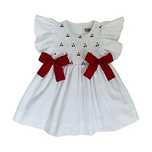 Vestido Infantil Casinha de Abelha Branco - Cerejas