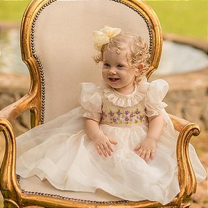 Vestido Infantil de Luxo Organza de Seda Pura Off - Isabella