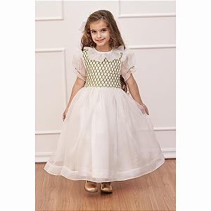 Vestido Infantil de Luxo Organza de Seda Pura Off White - Tereza