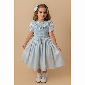 Vestido Infantil Casinha de Abelha Leonora - Azul Serenity