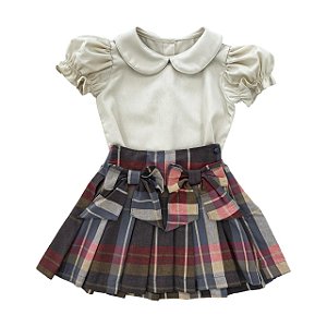 Conjunto Infantil Valentina - Xadrez Marron