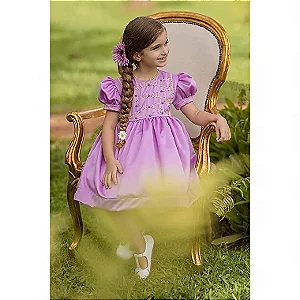 Vestido Infantil de Festa Princesa Rapunzel