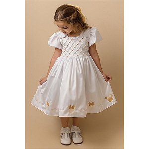 Vestido Infantil  Branco de Festa Luxo Minie - Dourado