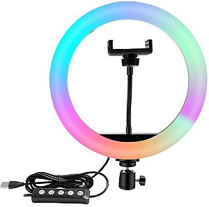 Ring Light Colorido 10 Polegadas 26cm com Tripe 2,10mt - Kit YouTuber rgb